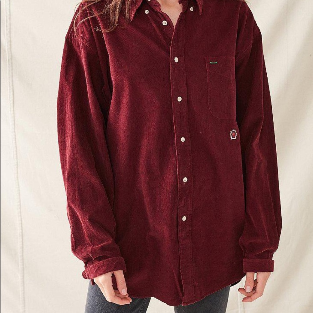 Red corduroy button up long sleeve